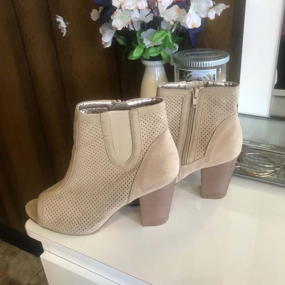 Wet Seal Taupe Open-Toe Heeled Booties